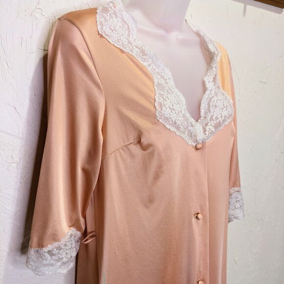 Vintage Midcentury Mod Peach Robe Size Small Retro Bell Sleeve Boho Duster - Picture 5 of 5